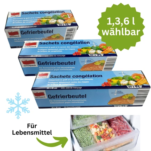 quickpack Gefrierbeutel Gefriertüten Tiefkühl Beutel 1/3/6 Liter Allzweckbeutel