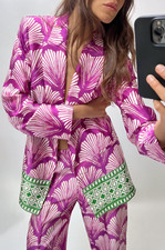 Giacca blazer raso stampato viola ZARA taglia XS 3263/243 Blogger Fave trendy