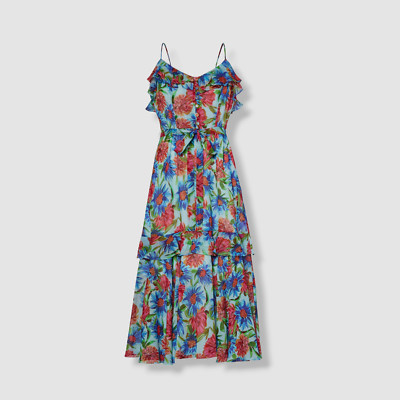 $450 Milly Women's Blue Painted Dahlia Sundress Size 12