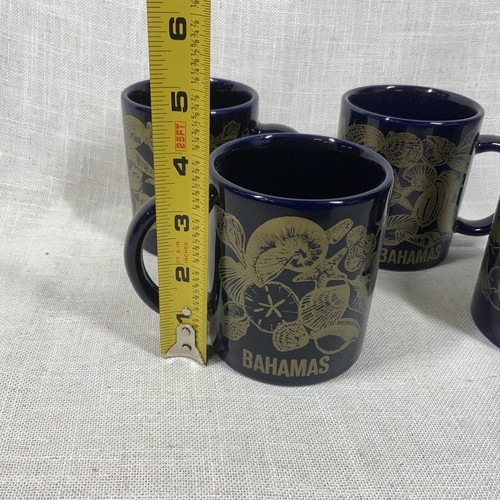 Set Of 4 Bahamas Souvenir Mugs Cobalt Blue Gold Seashells Beach Decor Kitsch - Picture 8 of 8