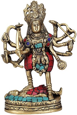 Goddess Kali Maa Decorative Brass Figurine Statue With Inlay Work