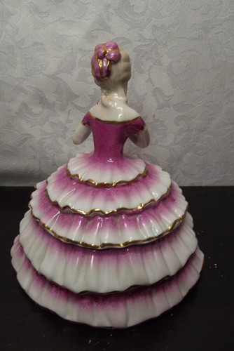 Porcelain Victorian Lady Trinket Box – 6.5" Tall, Pink & White, Made in China - Picture 4 of 6