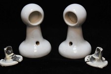 VINTAGE WHITE PORCELAIN CERAMIC TOWEL ROD HOLDER SET