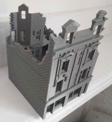 Doppelfrontiges Stadthaus mit Ladenruine Tischplatte Wargaming zerstörtes Gebäude