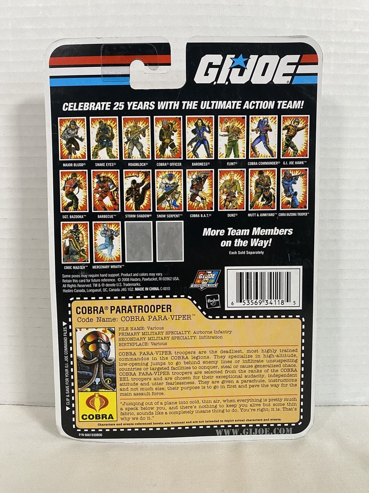 GI Joe 25th Anniversary Cobra Paratrooper Cobra ParaViper V1 Figure