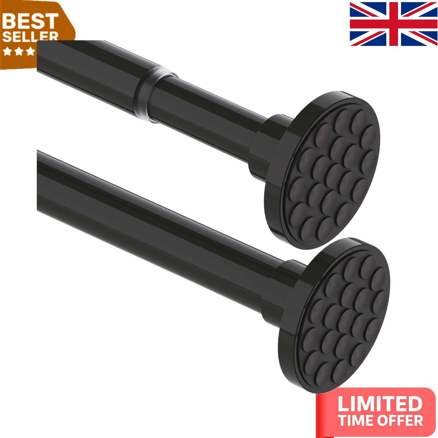300 cm Extendable Curtain Pole - Tension Mounted, No Drilling Required, Black