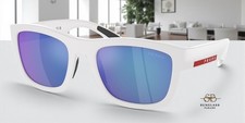 PRADA LINEA ROSSA PS 01ZS TWK08R White Rubber Mirror Blue 56 mm Men's Sunglasses