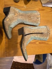 Zamagni Snakeskin Cowboy Style Mid-calf Boots In Apricot And Turquoise