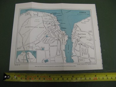 100 % ORIGINAL COWES STADTPLAN ISLE OF WIGHT KARTE UM 1960/ER JAHRE EISENBAHN STATIONSSCHLOSS