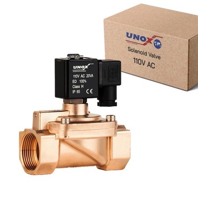 UNOX 1 1/4'' NPT Solenoid Valve 110V AC, Brass Control Valve Normally Closed -...