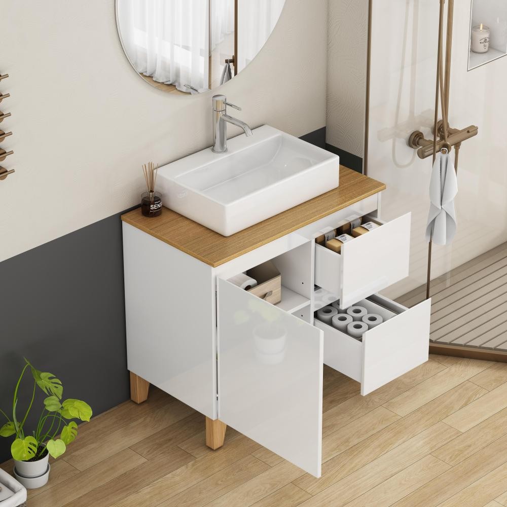 31.5" Modern Bathroom Vanity w/ Sink, Soft-Close Drawers, White