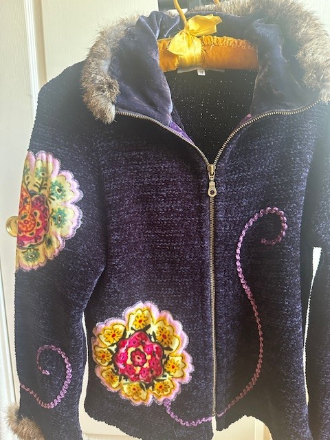 Chenille Purple Zip Sweater With Patchwork Swirls… - image 2
