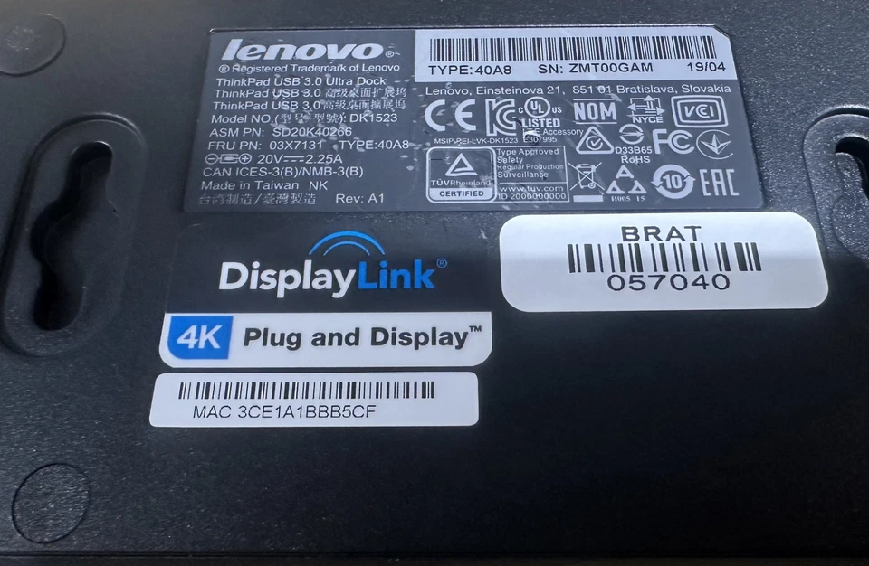 Lenovo ThinkPad USB 3.0 Ultra Dock Modelo DK1523 Pantalla Link Estación de Acoplamiento Foto 4 de 4