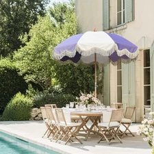 LAGarden Palm Springs 6Ft Fringe Patio Umbrella with Tassels Carry Bag Purple