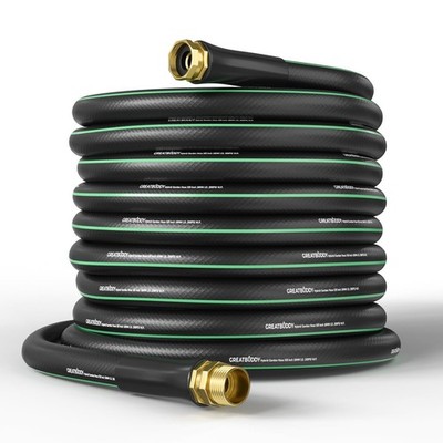 100FT 5/8' Rubber Garden Hose Heavy Duty Water Hose Male to Female, Burst 600PSI