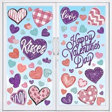 6 Sheets Valentines Window Clings Blue Love Heart Window Stickers Purple