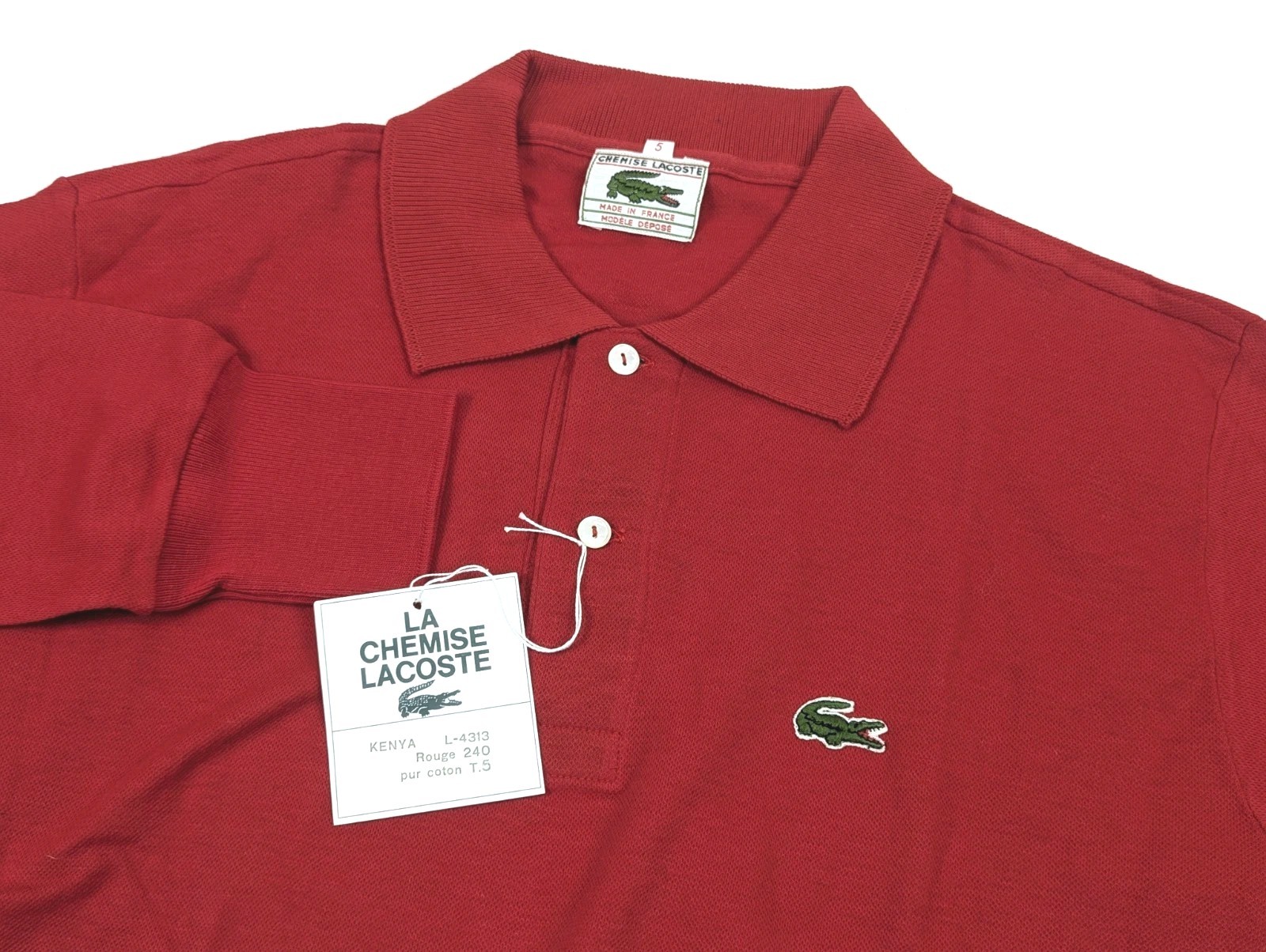 Lacoste Vintage Chemise Polo Shirt Mens LG Long Sleeve Red 90s Classic 