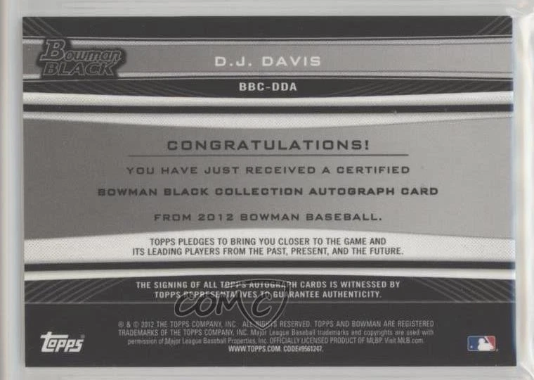 2012 Bowman Bowman Black Collection Auto /25 DJ Davis #BBC-DDA Auto - Image 2 of 2