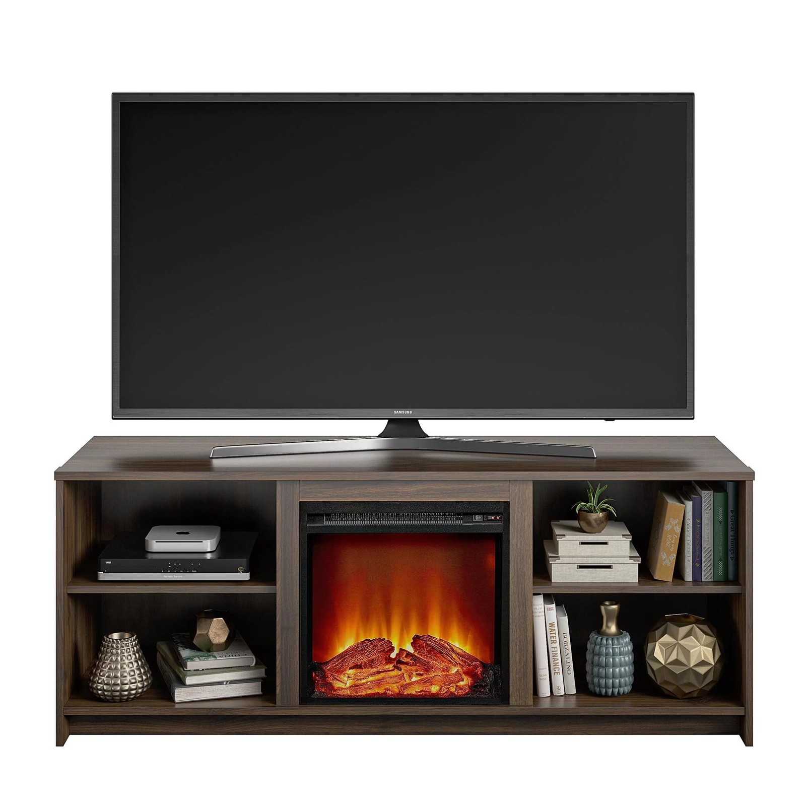 Mainstays 8620222WCOM Fireplace TV Stand For TVs up to 65'', Walnut