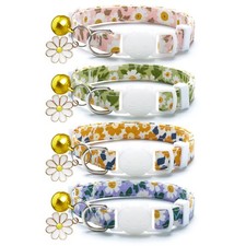 4 Pack Cotton Breakaway Cat Collar with Bell Flowers Pendant,Cute Pet Kitte...