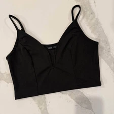 SHEIN Deep V Line Black Crop Top Womens Size Medium Chic Sexy Spaghetti Strap