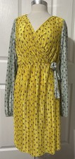 asos Women’s Wrap Dress Yellow / Mint Green Floral Pleated Long Sleeves Size 12