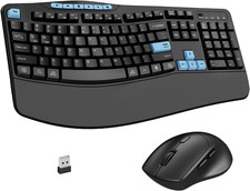 Wireless Keyboard and Mouse Combo, 2.4G Ergonomic Wave Keys Blue Black