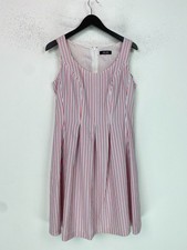 Nine West White Stripe Short Fit & Flare Dress Sleeveless Zip Pockets UK 10