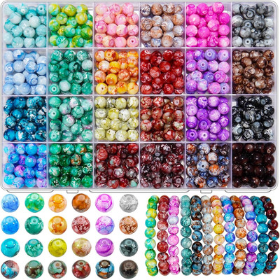 Glass Beads for Jewelry Making, 600Pcs 8Mm Glass Crystal Pattern Beads 24 Colors