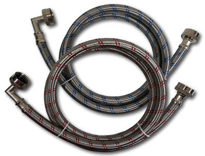 Premium Stainless Steel Washing Machine Hoses w/ 90 Degree Elbow - Color Coded