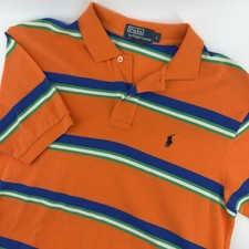 Polo Ralph Lauren Men's Orange Blue Green Stripe Short Sleeve Polo Shirt Size L