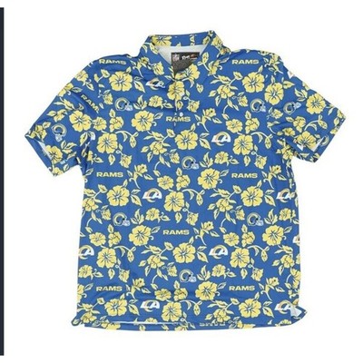 NWT Reyn Spooner Los Angeles Rams Hawaiian Short Sleeve Button Up Blue Size XL