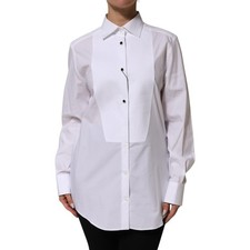 DOLCE & GABBANA Shirt White Cotton Tuxedo Bib Long Sleeve Dress IT40/ US6 /S