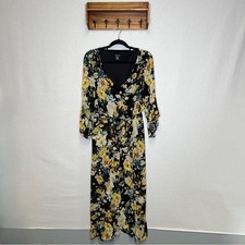 Nine West | Black and Yellow Sundress with V-Neck and Bishop Sleeves 14