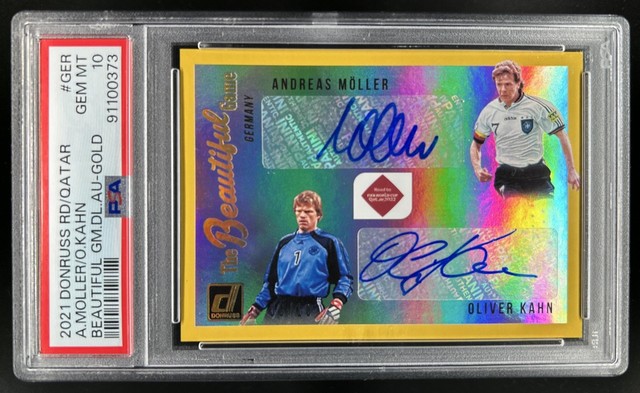 2021-22 Donruss Andreas Moller Oliver Kahn Beautiful Game Auto Gold #/10 PSA 10