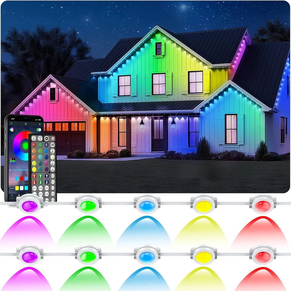 500 LED RGB Luz Alero - Ambiente Exterior Permanente con App y Mando a Distancia Foto 3 de 4