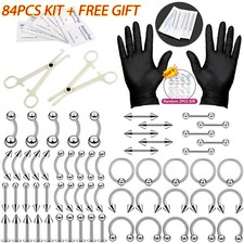 84PCS Stainless Steel Piercing Kit Navel Eyebrow Nose Needles Tool Set