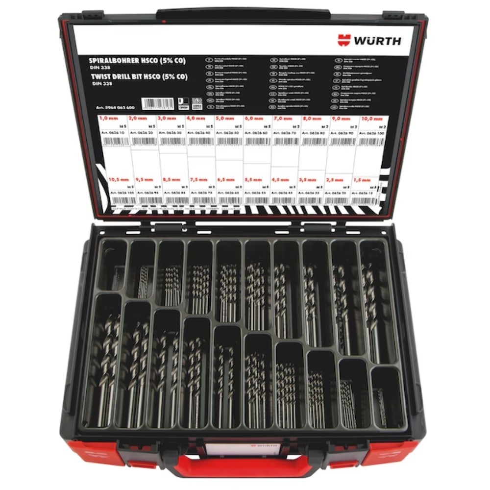 Würth® ORSY 73pc HSCo Cobalt Twist Drill Bit Set DIN 338 RN – Stainless Steel