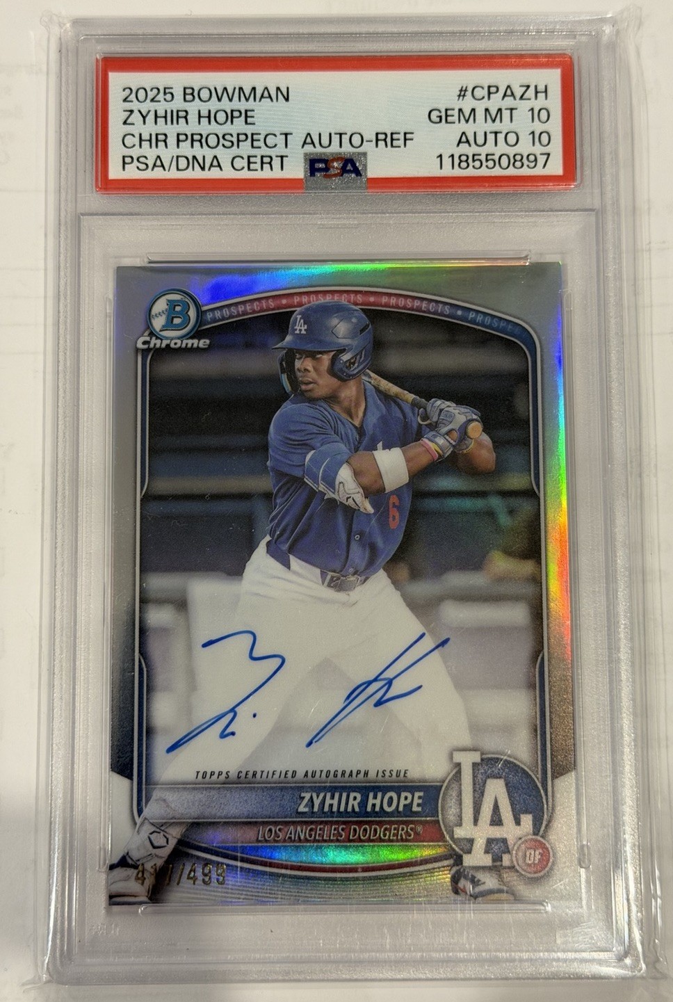 2025 Bowman Chrome Zyhir Hope AUTO  Refractor PSA/DNA 10/10 #417/499!!!!