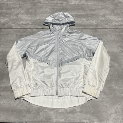 Nike Jacket Women's Medium White Gray Full Zip Windbreaker Hooded Lightweight*