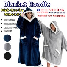 Oversized Fleece Hoodie Blanket Warm Soft Wearable Sherpa Hooded Sweatshirt US