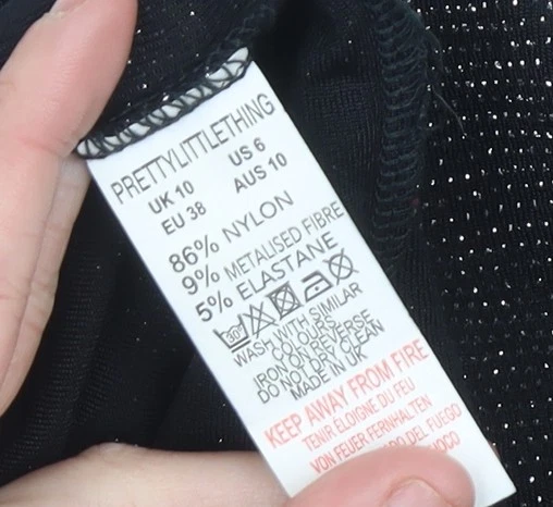 PrettyLittleThing Women’s Black Glitter Bodycon Dress Size 10 Party Clubwear - Image 4 of 4