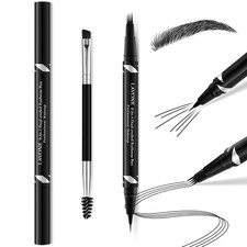 Waterproof Eyebrow Pen 2 in 1 Black Microblading Pen 4 Tip Waterproof Makeup