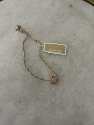 Michael Kors Rose Gold MK Logo Box Chain Bracelet Adjustable Slide Closure