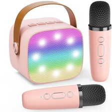 Mini Karaoke Machine for Kids Girls Bluetooth Speakers with 2 Wireless Mic Toys