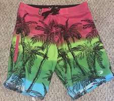 Pacific Surf By Exist Mens Neon Flat Front Drawstring Swim Shorts Size XL