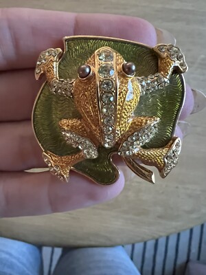 Edgar Berebi Limited Edition Vintage Figural Frog Brooch Enamel Rhinestones GT