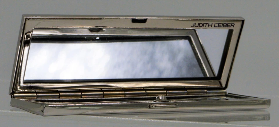 Judith LEIBER Mirror Compact Purse Slim Pocket Red Siam Crystal Silver NEW - Image 4 of 4