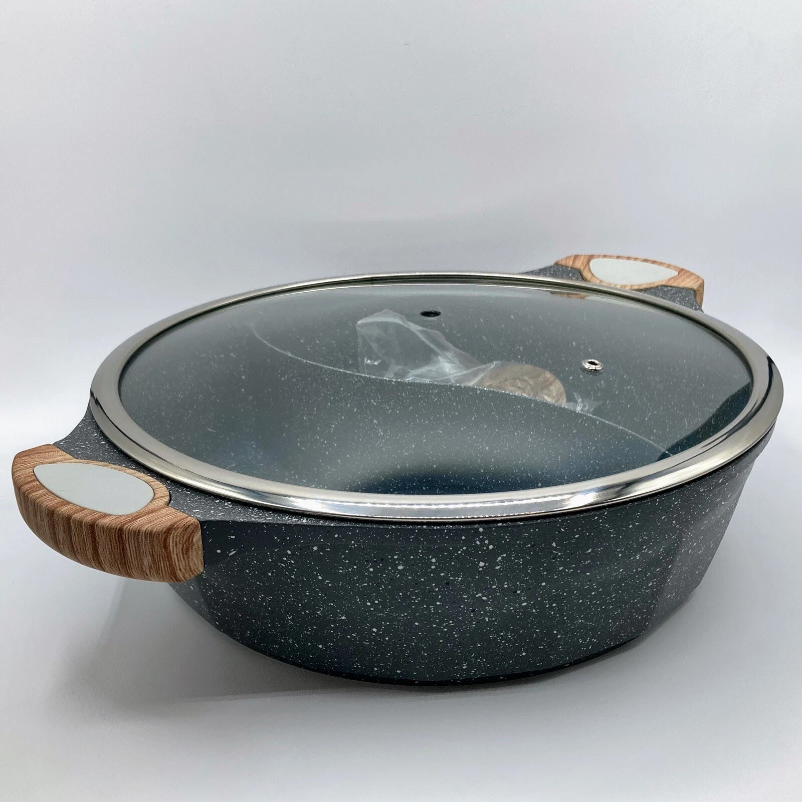 Shabu Dual-Sided Hot Pot Divided Pan w/2 Grids Aluminum Alloy Ceramic Stone