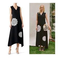 Tory Burch Black Embroidered Lace Applique Resort Collection Sleeveless Dress